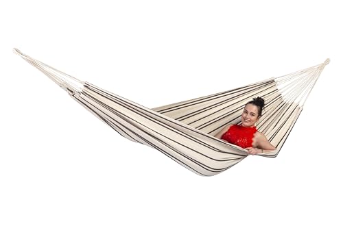 AMAZONAS Brasilianische Boho Hängematte XL Barbados Cappuccino 230 x 150cm für Mehrpersonen bis 200kg gestreift Gesamtlänge 340 cm von AMAZONAS