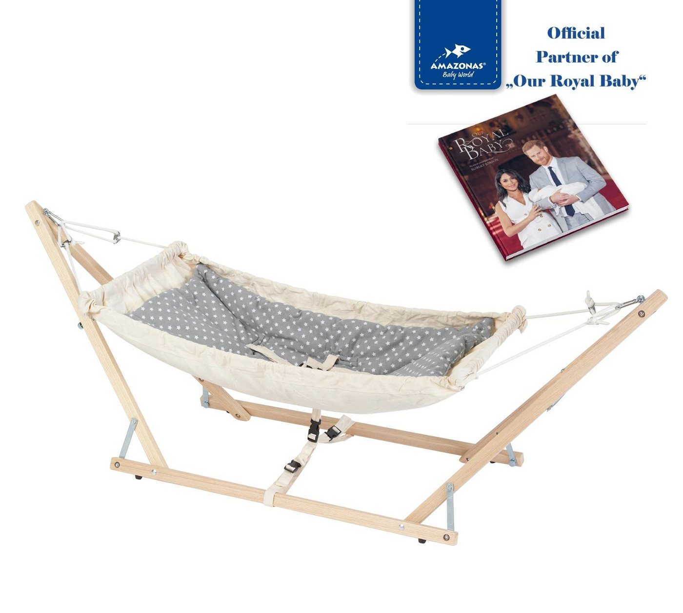 Amazonas Hängematte Koala Babyhängematte Royal-Set mit Holzgestell & Inlay, TÜV-geprüft von Amazonas