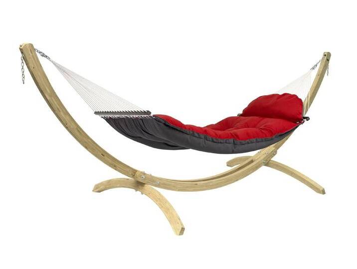 Amazonas Hängematte XXL Set Fat Hammock Red + Olymp-Gestell aus FSC-zertifiziertem Holz (Zweiseitig, Fat Hammock Set Red), rot von Amazonas