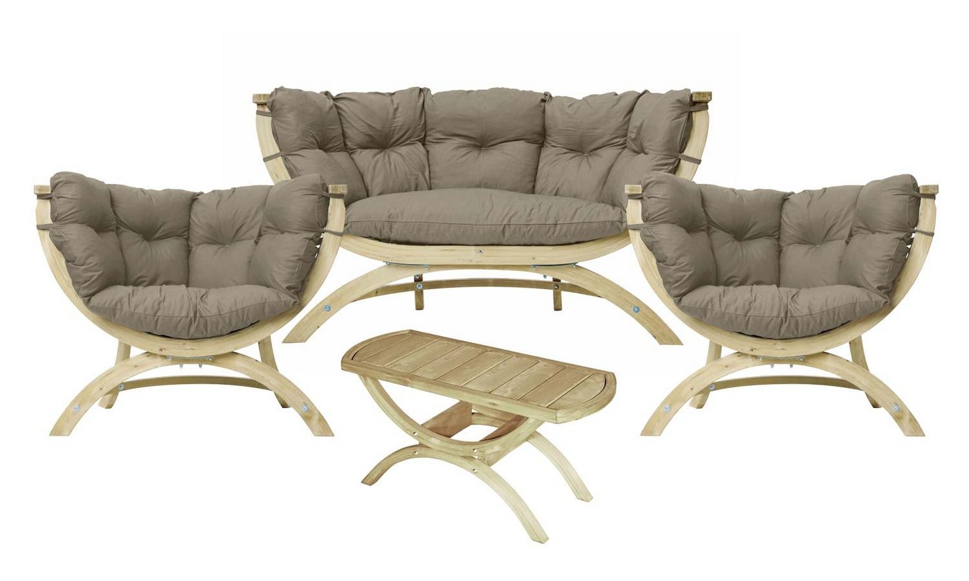 Amazonas Loungeset Siena mit zwei Papasansesseln, Sofa und Beistelltisch, (Taupe) von Amazonas