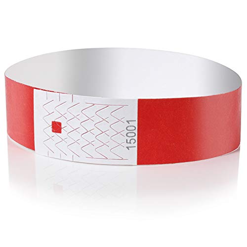 Amazy Einlassbänder (200 Stück | nummeriert) – Wasserfeste, bedruckbare Eintrittsbänder zur Kontrolle und Sicherheit bei Veranstaltungen und Events (Rot) von Amazy