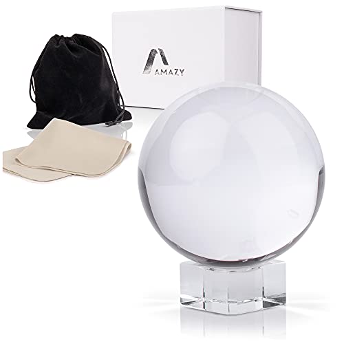 Amazy Glaskugel Fotografie 80mm – 8cm Lensball mit Kristallständer, Tasche & Mikrofasertuch – K9 Kristallkugel für Fotografen, zum fotografieren – Fotokugel K9 Kristall für Bilder & Spiegelbilder von Amazy