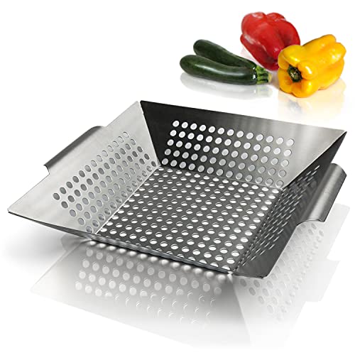 Amazy Grillkorb – Anti-Haft BBQ Grillschale aus Edelstahl für die Zubereitung von Gemüse, Fisch und Fleisch auf dem BBQ Holzkohlegrill, Gasgrill oder im Backofen, 30 x 30 x 6cm von Amazy