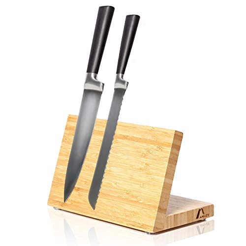 Amazy Magnetischer Messerblock inkl. 15 Kreideetiketten– Praktische Messerhalterung aus massivem Bambusholz zur sicheren und platzsparenden Aufbewahrung Ihrer Küchenmesser | Ohne Messer von Amazy