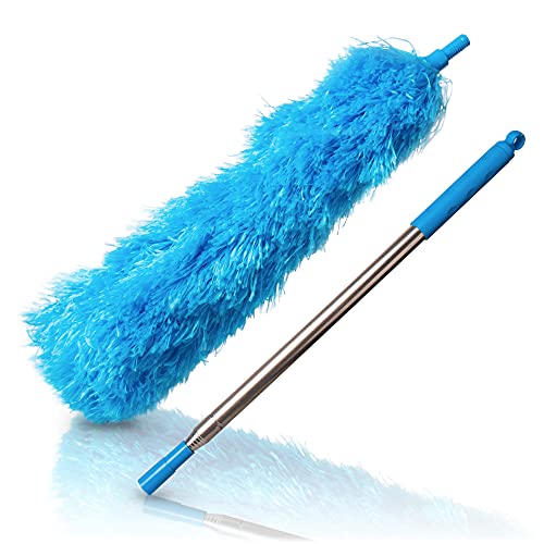 Amazy Staubwedel Teleskop (40-210 cm) – Mikrofaser Staubwischer mit ausziehbarem Teleskopstiel aus Edelstahl mit flexiblem und waschbarerem Mikrofaserkopf von Amazy