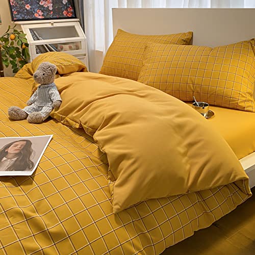 AmbAYZ Bedding Bettwäsche Set Bettbezug und Bettlaken Kopfkissenbezüge,Simple Plaid Ultra Soft Washed Cotton Wendebettwäsche-Set Mit Reißverschluss, Single Double,Gelb-01,150 X 200 cm von AmbAYZ