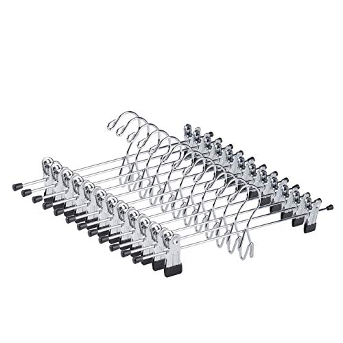Amber Home 12 Stück robuste Metall-Hosen-Rock-Kleiderbügel, stapelbar, zusätzliche Metall-Kleiderbügel mit 2 verstellbaren Clips, kaskadierende Clip-Kleiderbügel, Slacks (normaler Clip, 12) von Amber Home