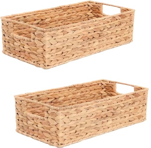 Amber Home 2 Stück Wicker Aufbewahrungskorb für Toilettenpapier, Gewebte Körbe für Veranstalter, Natürliches Wasser Hyazinthe Badezimmer Küche Lagerung Hamper mit Griff von Amber Home