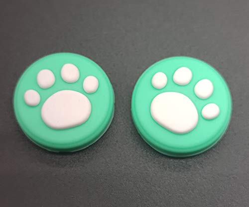 2 x Silikon-Analog-Controller-Daumenstick-Joystick-Griffe Kappe für Switch NS & Switch Lite Controller ThumbStick Cute Cat Paw Claw (Grün-Weiß) von Ambertown