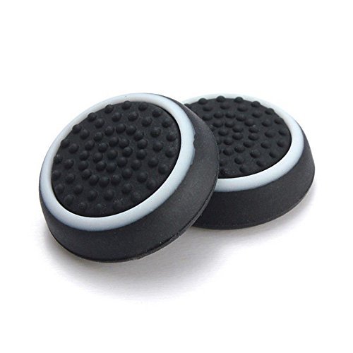 Silikon-Daumenkappe für Joysticks, Thumbsticks, für PS4, Xbox One, PS3, Xbox 360, PS2, Game-Controller (Schwarz mit Weiß) von Ambertown