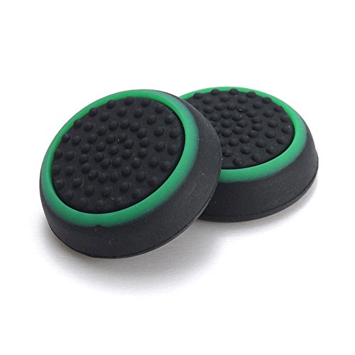 Silikon-Daumenkappe für Joysticks, Thumbsticks, für PS4, Xbox One, PS3, Xbox 360, PS2, Game-Controller (schwarz mit grün) von Ambertown