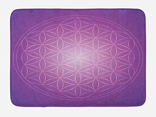 Ambesonne Abstrakte Badematte, Blume des Lebens in lebendigen psychedelischen Tönen, Liebesseele, Plüsch-Badezimmerdekormatte mit rutschfester Unterseite, 76,7 x 50,8 cm, Fuchsia-Violett von Ambesonne