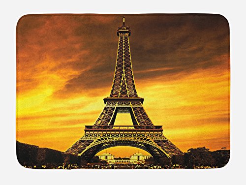 Ambesonne Badematte, Motiv: Eiffelturm, Paris, Liebesstadt, Monument in dramatischem Sonnenaufgang, Bild eines französischen Wahrzeichens, Plüsch-Badezimmerdekormatte mit rutschfester Unterseite, 76,7 von Ambesonne