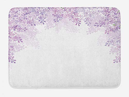 Ambesonne Badematte mit Blumenmotiv, fliederfarbene Blumen in Blüte, beruhigende Farbtöne, Plüsch-Badezimmerdekormatte mit rutschfester Unterseite, 76,7 x 50,8 cm, Blassmalven-Lavendel von Ambesonne