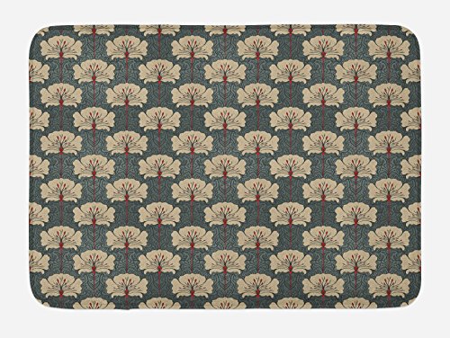 Ambesonne Badematte mit Blumenmuster, Jugendstil, Romantisches Mohnblumen- und kunstvolles Natur-Design, Plüsch-Badezimmerdekormatte mit Rutschfester Unterseite, 74,9 x 44,5 cm, Zinnobergrau von Ambesonne