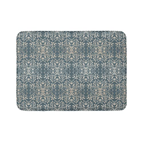 Ambesonne Badematte mit Blumenmuster, viktorianische Spitze, Blumen und Blätter, Retro-Hintergrund, altmodische Grafik, Plüsch-Badezimmerdekormatte mit rutschfester Unterseite, 76,7 x 50,8 cm von Ambesonne