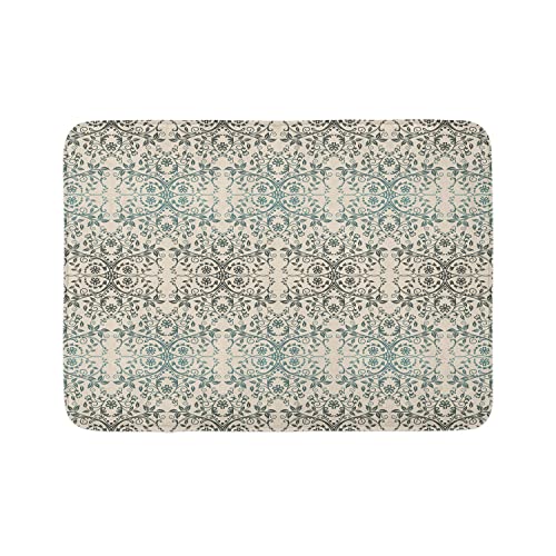Ambesonne Badematte mit Blumenmuster, viktorianische Spitze, Blumen und Blätter, Retro-Hintergrund, altmodische Grafik, Plüsch-Badezimmerdekormatte mit rutschfester Unterseite, 76,7 x 50,8 cm von Ambesonne