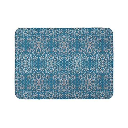 Ambesonne Badematte mit Blumenmuster, viktorianische Spitze, Blumen und Blätter, Retro-Hintergrund, altmodische Grafik, Plüsch-Badezimmerdekormatte mit rutschfester Unterseite, 76,7 x 50,8 cm von Ambesonne