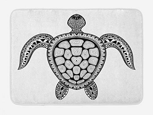 Ambesonne Badematte mit Schildkrötenmotiv, Zentangle Tribal-Tier-Illustration, handgezeichnete Kritzelei-Motive, Plüsch-Badezimmerdekormatte mit rutschfester Unterseite, 76,7 x 50,8 cm, Schwarz/Grau von Ambesonne