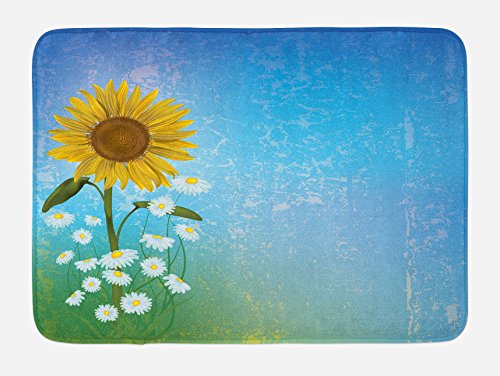 Ambesonne Badematte mit Sonnenblumen-Illustration, Blumen und Kamille, Pastellfarben, Sommerkunst, Plüsch-Badezimmerdekormatte mit Rutschfester Unterseite, 74,9 x 44,5 cm, Blau/Gelb Ambesonne Badematte mit Sonnenblumen-Illustration, Blumen und Kamille, Pastellfarben, Sommerkunst, Plüsch-Badezimmerdekormatte mit Rutschfester Unterseite, 74,9 x 44,5 cm, Blau/Gelb von Ambesonne