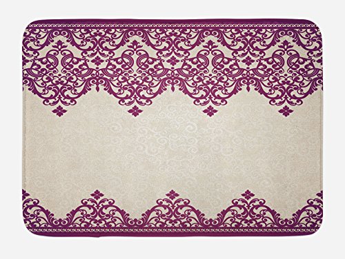 Ambesonne Badematte mit türkischem Muster, altmodische Bordüren mit Spirale und verhedderten Blättern im Rokoko-Stil, Plüsch-Badezimmerdekormatte mit rutschfester Unterseite, 76,7 x 50,8 cm, Fuchsia von Ambesonne