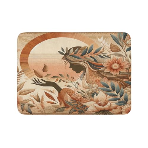 Ambesonne Boho-Badematte, pfirsichfarbene Farbtöne mit botanischen Ornamenten, weiche Terrakotta-Farben, Plüsch-Badezimmer-Dekormatte mit rutschfester Unterseite, 76,7 x 50,8 cm, Schieferblau und von Ambesonne