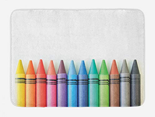 Ambesonne Crayon Badematte, Nahaufnahme, Fotomalerei, Basteln mit gerader Bordüre, Plüsch-Badezimmerdekormatte mit rutschfester Unterseite, 76,7 x 50,8 cm, mehrfarbig von Ambesonne