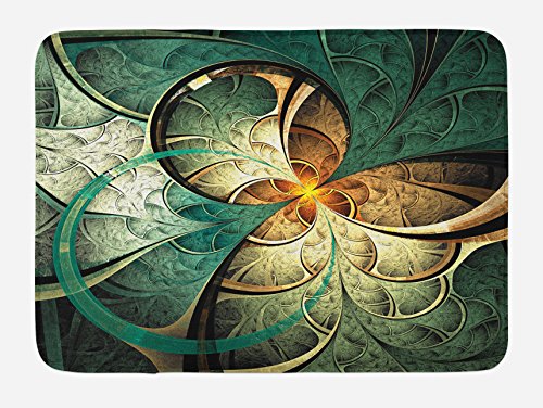 Ambesonne Fractal Badematte, Computerkunst mit surrealen Blumen, verträumtes, fantasievolles, kreatives Konzept, Plüsch-Badezimmerdekormatte mit rutschfester Unterseite, 76,7 x 50,8 cm, Jadegrün von Ambesonne