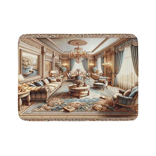 Ambesonne Klassische Badematte, opulente Illustration eines üppigen Raumes, Palatial, Ornament, reichhaltige Wohnlandschaft, Plüsch-Badezimmerdekormatte mit rutschfester Unterseite, 76,7 x 50,8 cm von Ambesonne