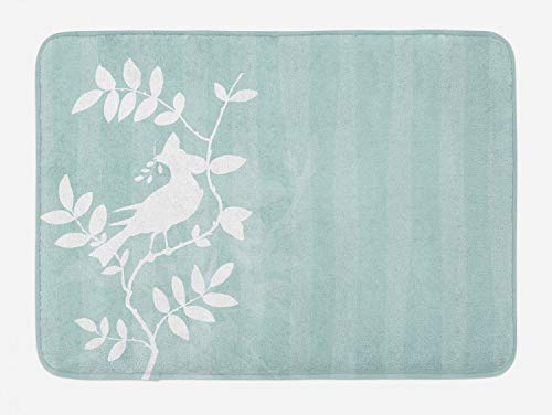 Ambesonne Natur-Badematte, Silhouette eines Vogels, der auf dem Ast sitzt, auf gestreiftem Hintergrund, Sommerdruck, Plüsch-Badezimmerdekormatte mit rutschfester Unterseite, 76,7 x 50,8 cm von Ambesonne