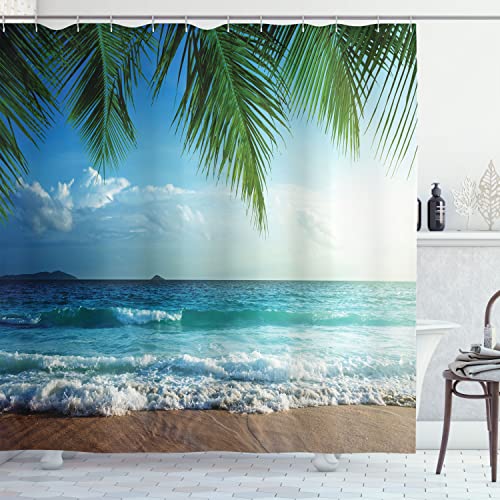 Ambesonne Palmen Ozean Tropische Insel Strand Dekor Malediven Hohe Auflösung Fotografie Home Postkarte Dekor Badezimmer Textil Freizeit Reise Explorer Druck Stoff Duschvorhang von Ambesonne