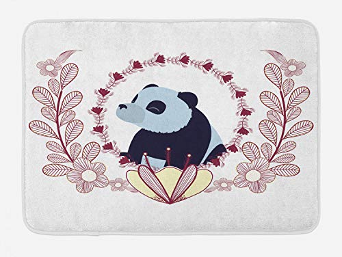 Ambesonne Panda-Badematte, flauschiges Säugetier mit Frühlingsblumen, Plüsch-Badezimmerdekormatte mit rutschfester Unterseite, 76,7 x 50,8 cm, Rubin-Hellblau von Ambesonne