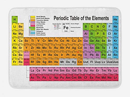 Ambesonne Periodensystem-Badematte, Science Freak Chemie-Liebhaber, buntes Element-Tisch für lustiges Lernbild, Plüsch-Badezimmer-Dekormatte mit rutschfester Unterseite, 76,7 x 50,8 cm, Orangegrün von Ambesonne