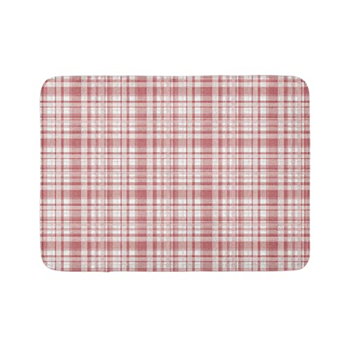 Ambesonne Plaid-Badematte, modifizierte Streifen, gekreuzte horizontale und vertikale Linien, bilden Quadrate, Plüsch-Badezimmerdekormatte mit rutschfester Unterseite, 76,7 x 50,8 cm, Blush White von Ambesonne