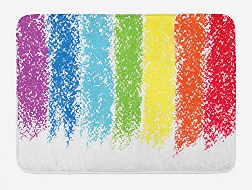 Ambesonne Regenbogen-Badematte, einfache fröhliche Illustration mit Pastellmalerei, bunte Linien, Plüsch-Badezimmerdekormatte mit rutschfester Unterseite, 76,7 x 50,8 cm, mehrfarbig von Ambesonne