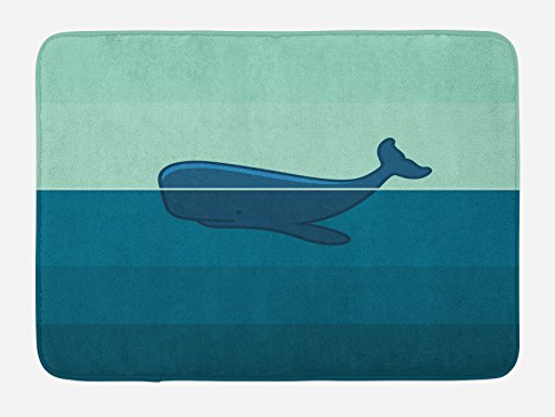 Ambesonne Wal-Badematte, Motiv: Big Blue Whale Half of It Swimming on The Top of Ocean Sea Life Bild, Plüsch-Badezimmerdekormatte mit rutschfester Unterseite, 76,7 x 50,8 cm, Hellblau und Dunkelblau von Ambesonne