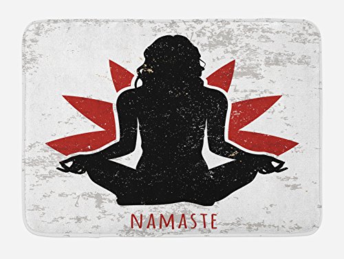 Ambesonne Yoga-Badematte, Grunge-Display Frau im Lotus, Pose der Blume, Namaste, Plüsch-Badezimmer-Dekor-Matte mit rutschfester Unterseite, 76,7 x 50,8 cm, Orange / Schwarz / Weiß von Ambesonne