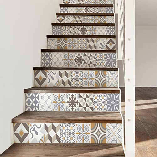 Ambiance Sticker col-stairs-ROS-A932_30x105x3 Fliesenaufkleber für Treppen, Vinyl, Schlichte Verzierungen, 6 bandes de 15 x 105 cm, 6 von Ambiance Sticker