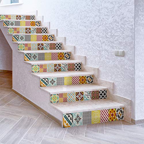 Ambiance Sticker col-stairs-ROS-A926_30x105x3 Fliesenaufkleber für Treppen, Vinyl, Mosaik, Mehrfarbig, 6 bandes de 15 x 105 cm, 6 von Ambiance Sticker