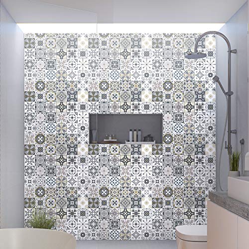 Selbstklebende Fliesenaufkleber | Aufkleber Fliesen Zementfliesen – Mosaik Wandfliesen Bad und Küche | Zementfliesen selbstklebend Wandfliesen – Azulejos 10 x 10 cm – 30 Stück von Ambiance Sticker