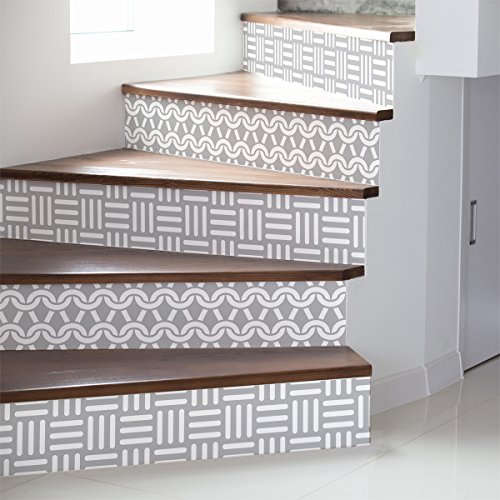 Selbstklebende Aufkleber Treppe Fliesen | Aufkleber Setzstufe Zementfliesen - Aufkleber Setzstufe Fliesen | Treppe Zementfliesen selbstklebend - Azulejos - 15 x 105 cm - 6 Streifen von Ambiance Sticker