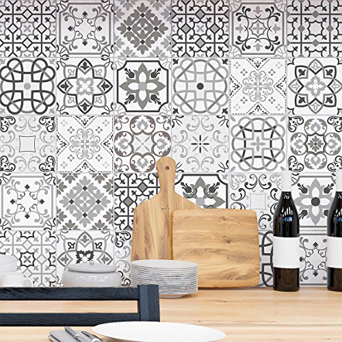 30 selbstklebende Fliesenaufkleber | Zementfliesen – Mosaik Wandfliesen für Bad und Küche | Zementfliesen selbstklebend – Azulejos – 15 x 15 cm – 30 Stück von Ambiance Sticker