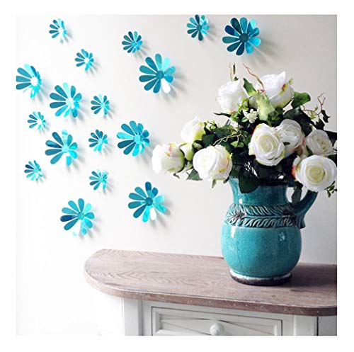 Set mit 12 Blumen, 3D, schick, selbstklebend, Spiegel, Blau von Ambiance Sticker