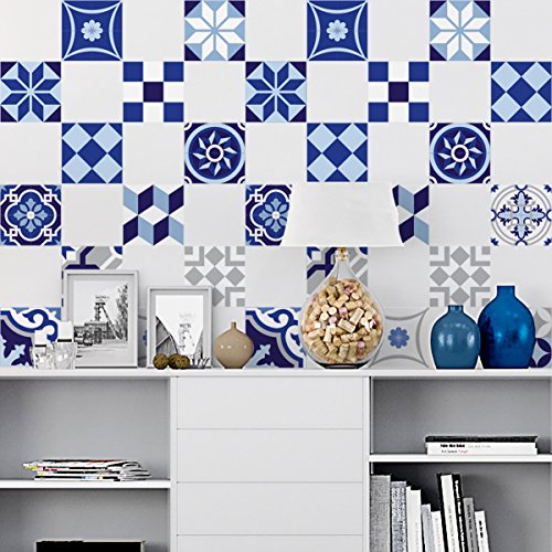 Azulejos Fliesenaufkleber für Bad und Küche - 20x20 cm - 15 selbstklebende Fliesenrückwände aus Zement von Ambiance-Live