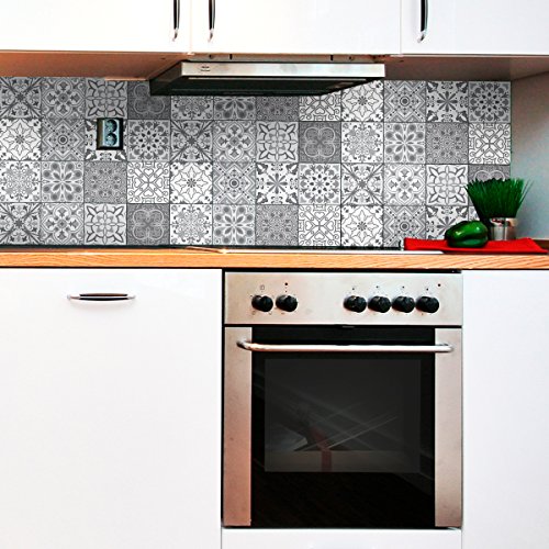12 selbstklebende Fliesenaufkleber | Zementfliesenaufkleber - Mosaik Wandfliesen für Bad und Küche | Zement Wandfliesen - Azulejos - 20 x 20 cm - 12 Stück von Ambiance Sticker