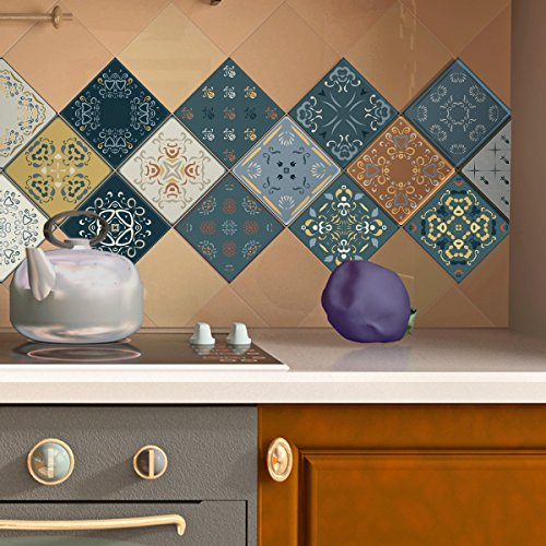 15 selbstklebende Fliesenaufkleber | Zementfliesen – Mosaik Wandfliesen für Bad und Küche | Zementfliesen selbstklebend – Azulejos – 15 x 15 cm – 15 Stück von Ambiance Sticker