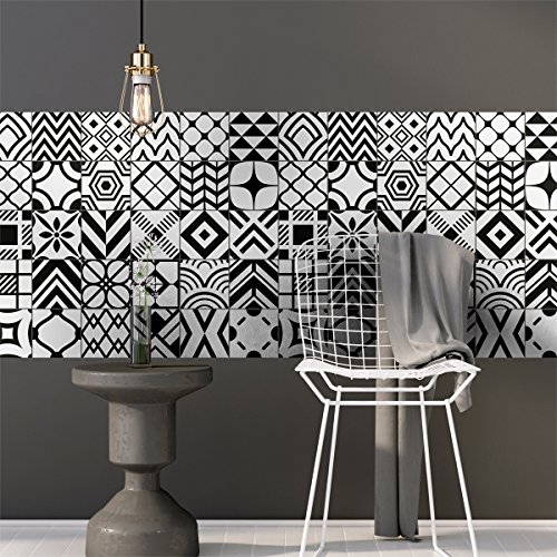 30 selbstklebende Fliesensticker | Aufkleber Zementfliesen – Mosaik Wandfliesen Bad und Küche | Zementfliesen selbstklebend Wand - Azulejos - 10 x 10 cm - 30 Stück von Ambiance Sticker