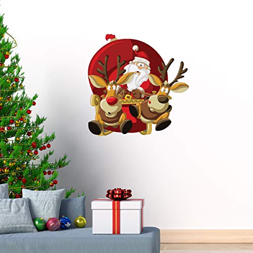 Ambiance Sticker Aufkleber, selbstklebend, Weihnachtsmann mit Rentieren, selbstklebend, 40 x 40 cm von Ambiance Sticker