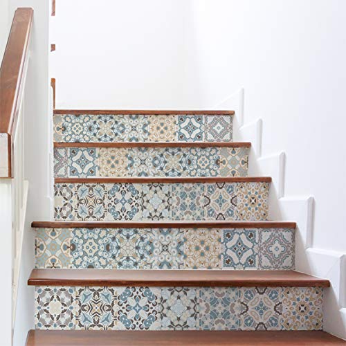 Ambiance Sticker col-stairs-ROS-A931_30x105x2 Fliesenaufkleber für Treppen, Vinyl, Stilvolle Ornamente, 4 bandes de 15 x 105 cm, 2 von Ambiance Sticker