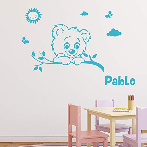 Ambiance Sticker Personalisierte Vornamensaufkleber | Wandtattoo Bär | Kinderzimmer | 2 Bögen à 30x40cm und 45x30cm | Himmelblau von Ambiance Sticker